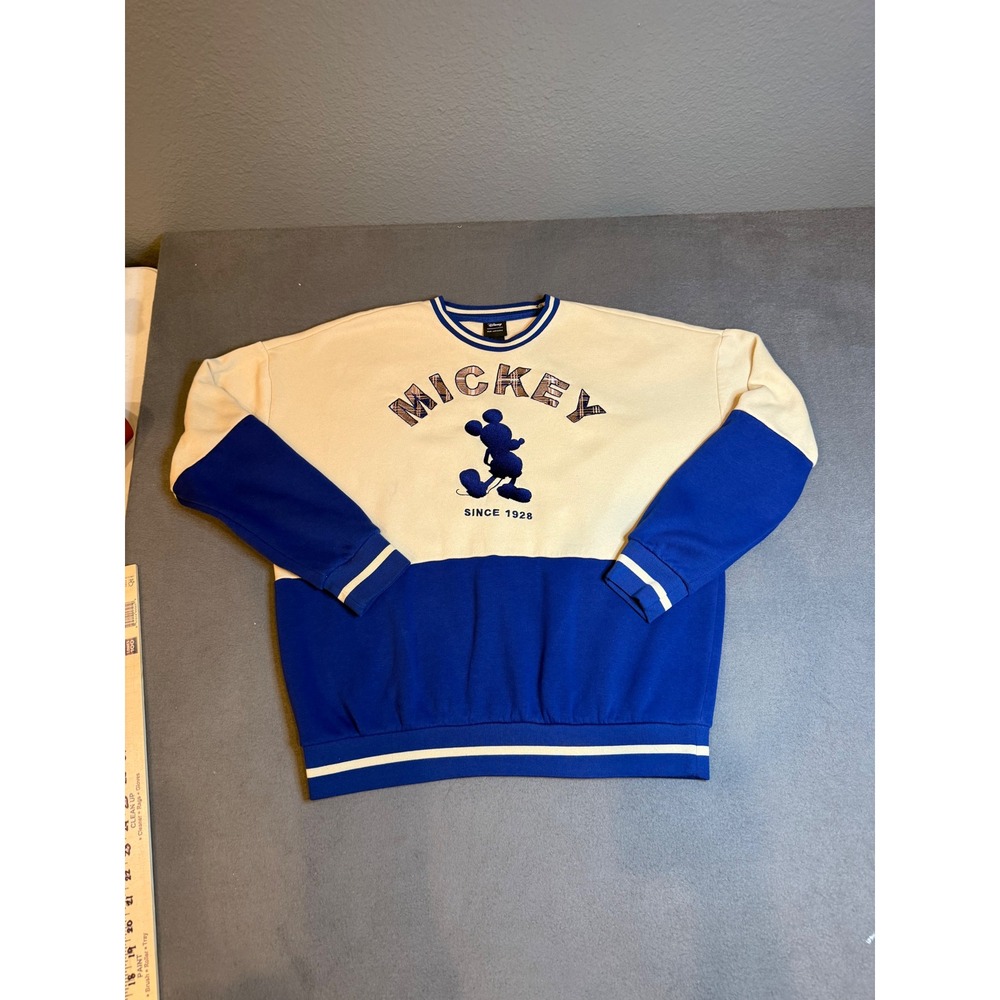 Disney Our Universe Mickey Mouse Sweatshirt Unisex Vintage Blue Cream Colorblock - Picture 12 of 12
